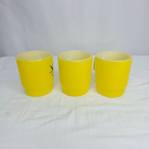 Vintage Fire King Anchor Hocking North West Compass Yellow Black Coffee Mug 3 PC - Picture 2 of 11